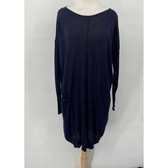 Tommy Hilfiger Luxury Wool Sweater Dress Tunic Boatneck Navy Blue NEW Womens XL - Picture 2 of 10